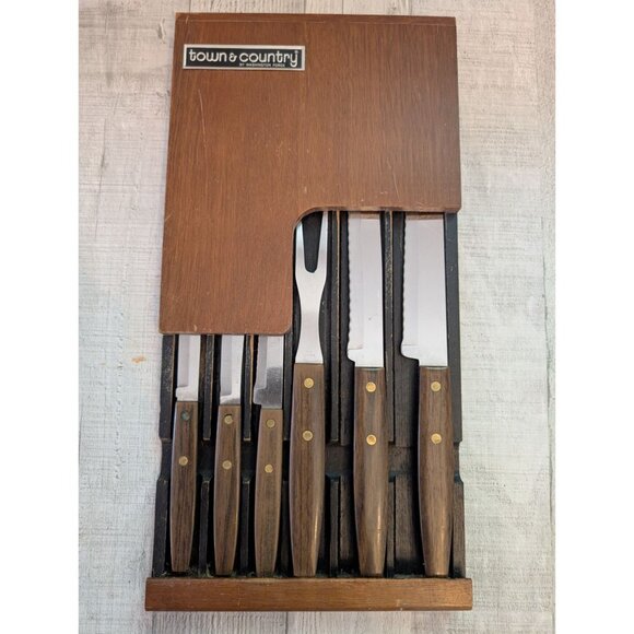 Town & Country By Washington Forge 6-Piece Knife Set Wood Handles & Block Stainl - Picture 2 of 11